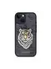 TREEMODA Santa Barbara Embroidered Tiger Series Leather Black Back Case Compatible for iPhone 15 Plus.