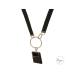 House Of Faye Black Ruffle Crossbody Strap with Big Gold Ring Hardware Lanyard for Cell Phone