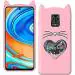 UNILORD Redmi Note 9 Pro Pink Silicone Love Cat 3D Heart Design Flexible Ear Cat Kitty Girls Back Cover Case