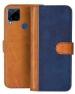 AmericHome Realme C15, RMX2180 Blue, Brown Artificial Leather, Silicon Mobile Back Cover