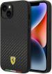 CG MOBILE Ferrari iPhone 14 Case [Official Licensed] Italian Flag Line Metal Logo & Mag-Safe Compatible | PU Carbon Effect Protective Case/Cover Designed for iPhone 14 (6.1-Inch) 2022 - Black