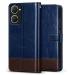 Fashionury Flip Back Case for Vivo Y18 | Genuine Leather Finish | Designer Button | Inbuilt Pockets & Stand | Flip Cover Back Case for Vivo Y18 (Blue with Coffee)