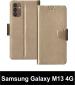 Sbms Samsung Galaxy M13 4G Gold Artificial Leather Shock Proof Flip Cover