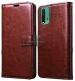 AmericHome Redmi 9 Power, Model MOBHQAB3, m2010j19si Dark Brown Artificial Leather, Rubber, Cloth Grip Case Flip Cover