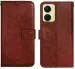 AmericHome Vivo Y16, V2204, V2214 Brown Artificial Leather Mobile Flip Cover