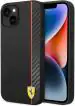 FERRARI iPhone 14 Plus Case [Official Licensed] by CG Mobile | Vertical Stripe Metal Logo | Mag-Safe Compatible Hard Case With PU Smooth & Carbon Effect Protective Case/Cover Designed for IPhone 14 Plus (6.7-Inch) 2022 - Black