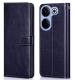 COVERBLACK Leather Finish Inside TPU Wallet Stand Magnetic Closure Flip Cover for Tecno Camon 20 - Navy Blue