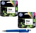 HP 704 Tri-color Original Ink Advantage Cartridges (Pack of 2) With ITGLOBAL 3in1 Multi-Function Pen