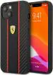 FERRARI iPhone 14 Plus Case [Official Licensed] by CG Mobile | PU Stripe Metal Logo With Hard Case Carbon Effect | Central Smooth PU Stripe Protective Case/Cover Designed for iPhone 14 Plus (6.7-Inch) 2022 - Black