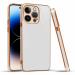 Mr. Case Iphone 14 Pro Max White Silicone 6D Gold Plated Frame Back Cover