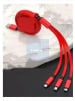 Tech Gear Power Sharing Cable 1.2 m Silicone Soft Glue Retractable 3 In 1 Charger Data Cable Micro USB Cable (Compatible with mobile, Red, One Cable)