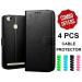 SROCK Xiaomi Redmi 3s, Redmi 3s Prime Leather Flip Cover | Wallet Style Back Case| Magnet Closure | inbuilt Stand ( Combo Offer 4pcs Cable Protector)- Black