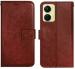 AmericHome Vivo Y16, V2204, V2214 Black, Brown Artificial Leather Mobile Flip Cover