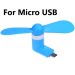 Menaso Mini Portable Cool Micro USB Fan Mobile Phone |USB Gadget Fans| USB Port Fan with Two Leaves for Android Mobile Phone with OTG Function (in Blue color)