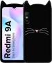 UNILORD Redmi 9A Black Rubber Screen Protector 3D Cat Kitty Girls Back Case Cover