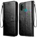 Tingtong Vintage Leather Finish Flip Cover for Infinix Smart 4 Plus | Inside Pockets & Inbuilt Stand | Wallet Style Back Case | Magnet Closure (Black)
