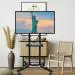 UNICO Adjustable Double Pipe Floor TV Stand Metal Black Powder Coated, Trolley Stand with Wheels, Full Motion Floor Mount
