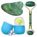ShopiMoz Reusable Silicon Ice Cube Roller Massage And 100% Natural Jade Roller with Gua Sha Stone Set Facial Roller