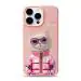 TREEMODA Nimmy Embroidered Cat Series Leather Pink Back Case Compatible for iPhone 15 Pro Max.