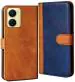 AmericHome Vivo Y16, V2204, V2214 Blue, Brown Artificial Leather, Silicon Mobile Back Cover