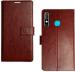 AmericHome Infinix hot 8, Model X650C, X650B, X650, X650D Brown Artificial Leather, Rubber Shock Proof Mobile Flip Cover