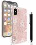 DORRON 3D Floral Back Cover for iPhone XS Max - Stylish Girls Case with Stylus Pen - Frosted Pink