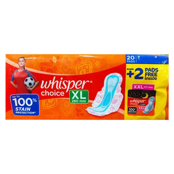 Buy Whisper Choice Sanitary Pad (XL) 18's + Free Whisper Choice