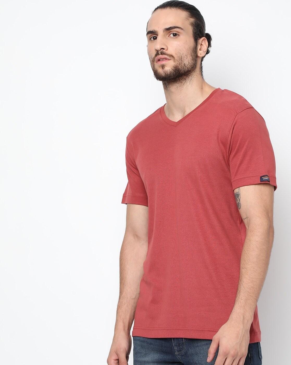 Buy Regular Fit Core Rib V-neck T-Shirt Online at Best