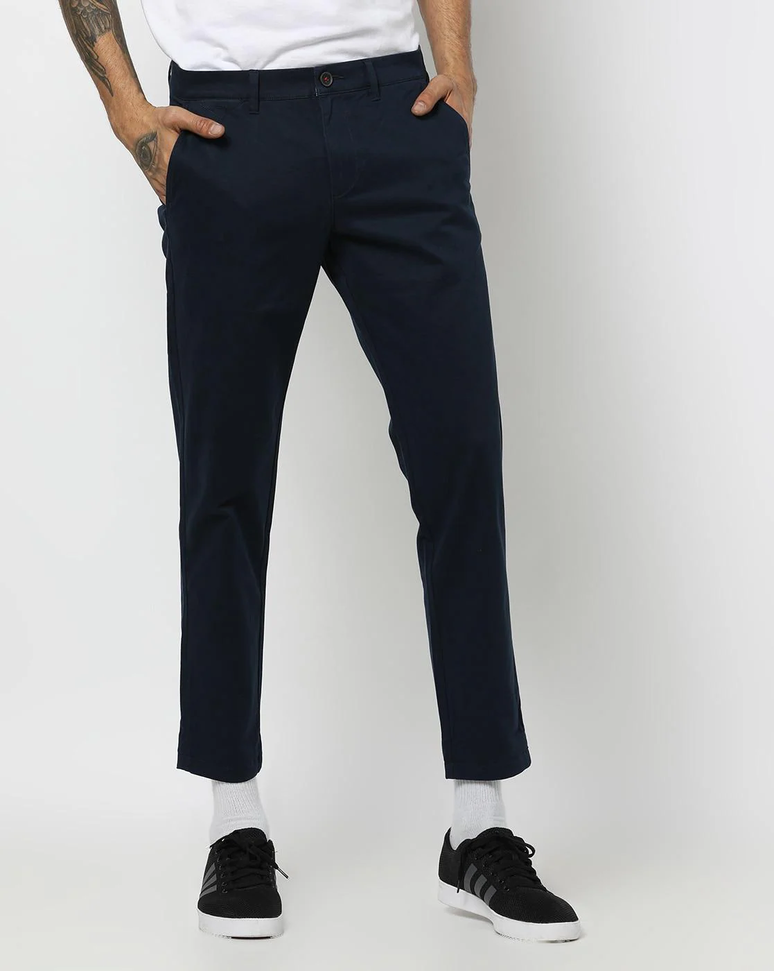 Buy Cropped Tapered Fit Chinos with Insert Pockets Online at Best Prices in  India - JioMart.