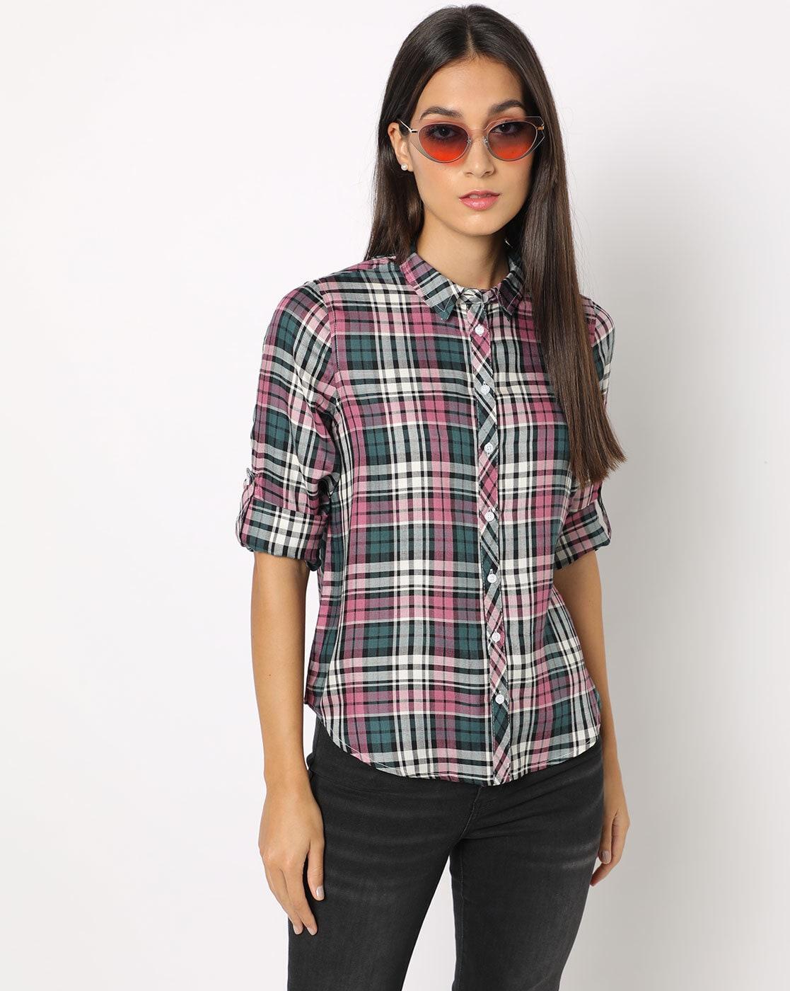 Buy Checked Slim Fit Shirt with Roll-Up Sleeves Online at Best 