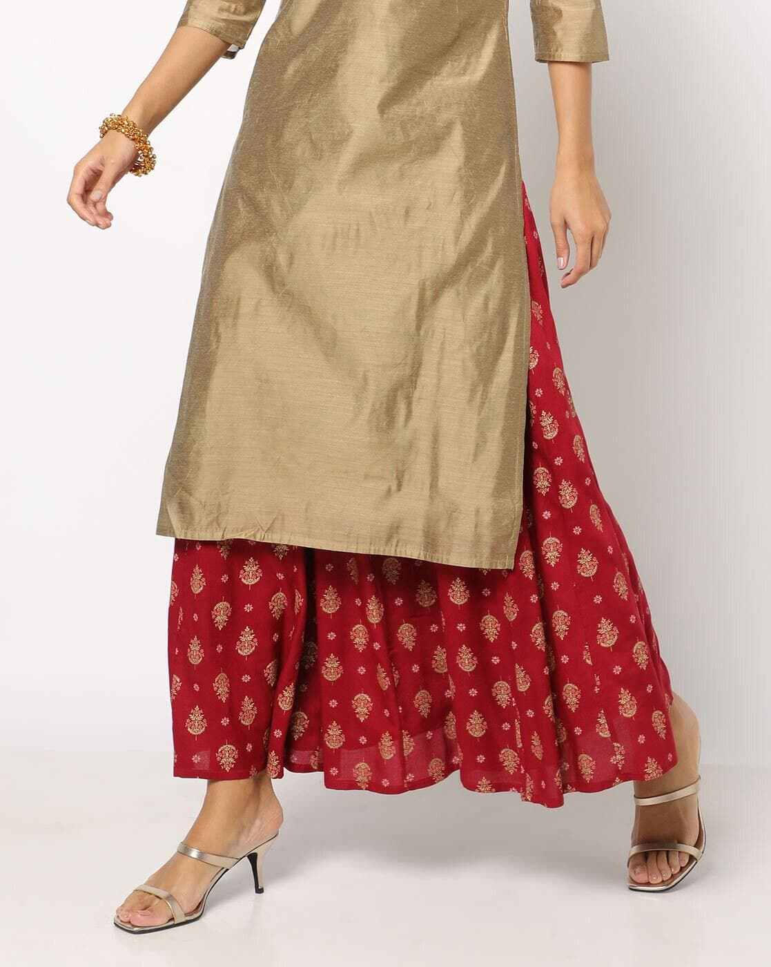 SHIVA White with Red floral Long Skirt with flair