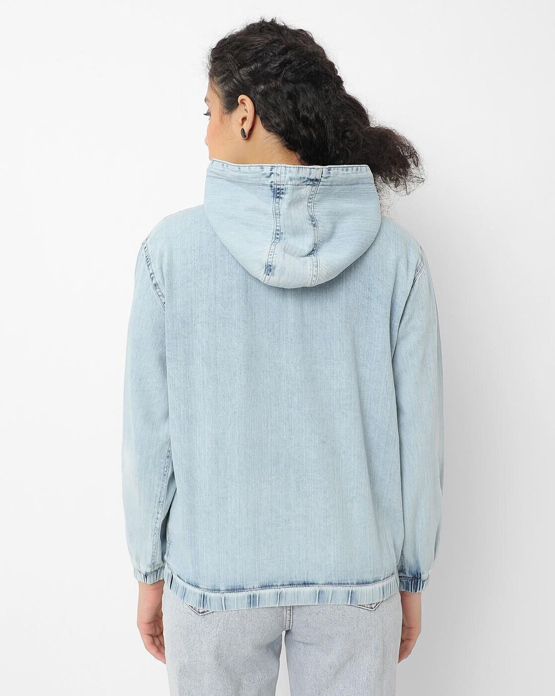 Buy Zip-Front Denim Hooded Jacket Online at Best Prices in India