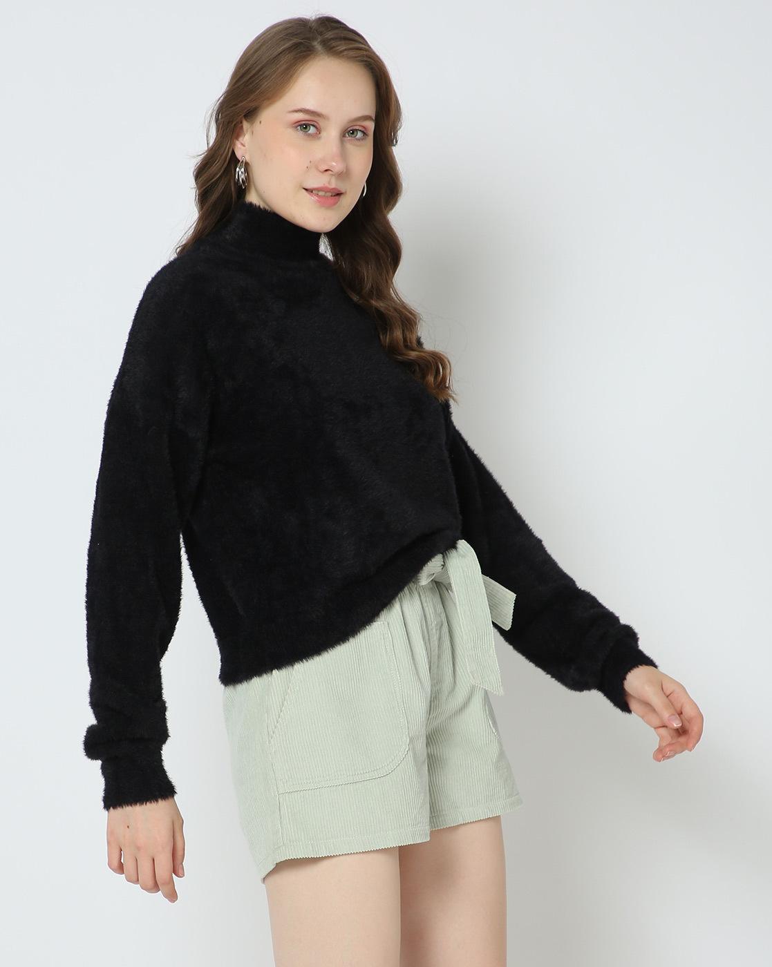 Buy Women Faux-Fur High-Neck Pullover Online at Best Prices in