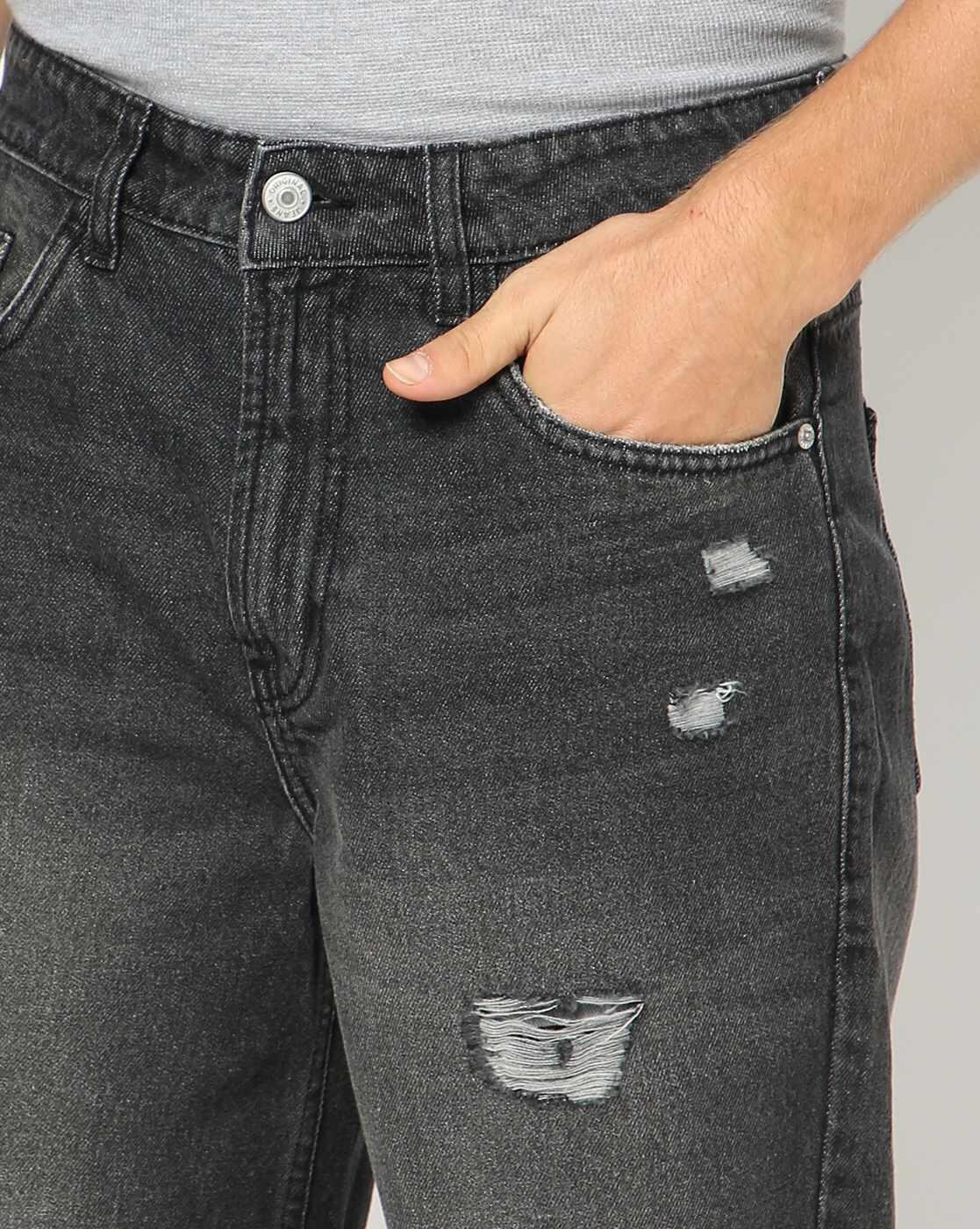 Buy Men Lightly Wash Distressed Regular Fit Denim Shorts