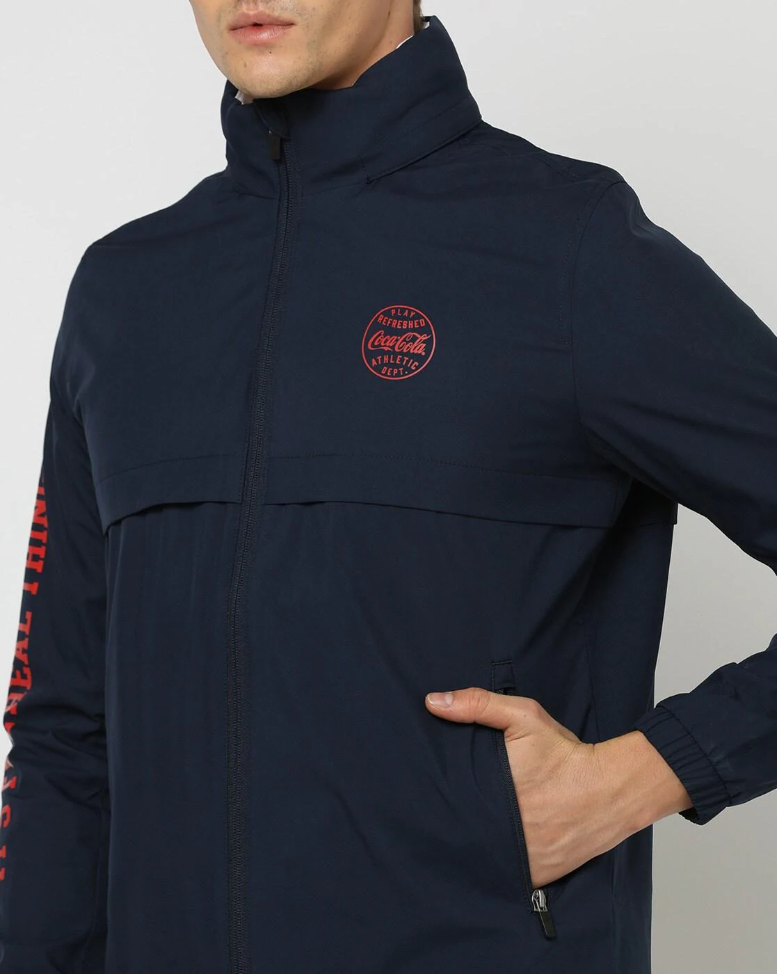 Buy Coca Cola Slim Fit Windbreaker Jacket with Detachable Hood