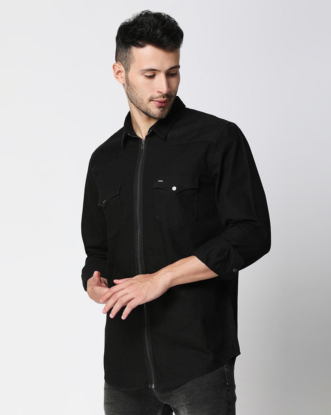 Buy Men Adrian Regular Fit Zip-Front Denim Shirt Online at Best