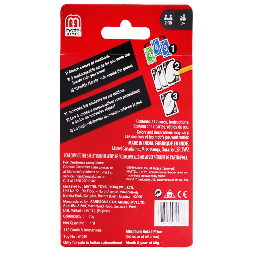 Mattel Uno Playing Card Game 7 Yrs Jiomart