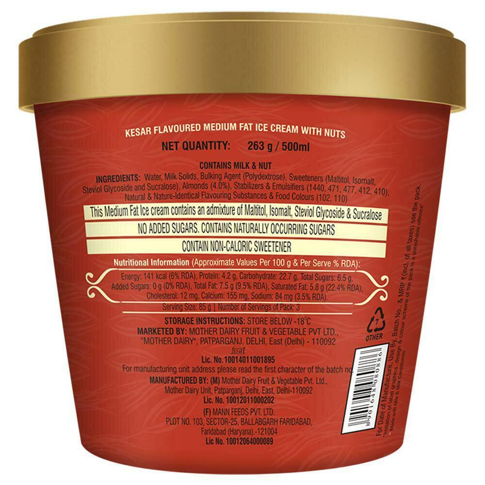Buy Mother Dairy Dietz Kesar Almond Ice Cream 500 ml Online at