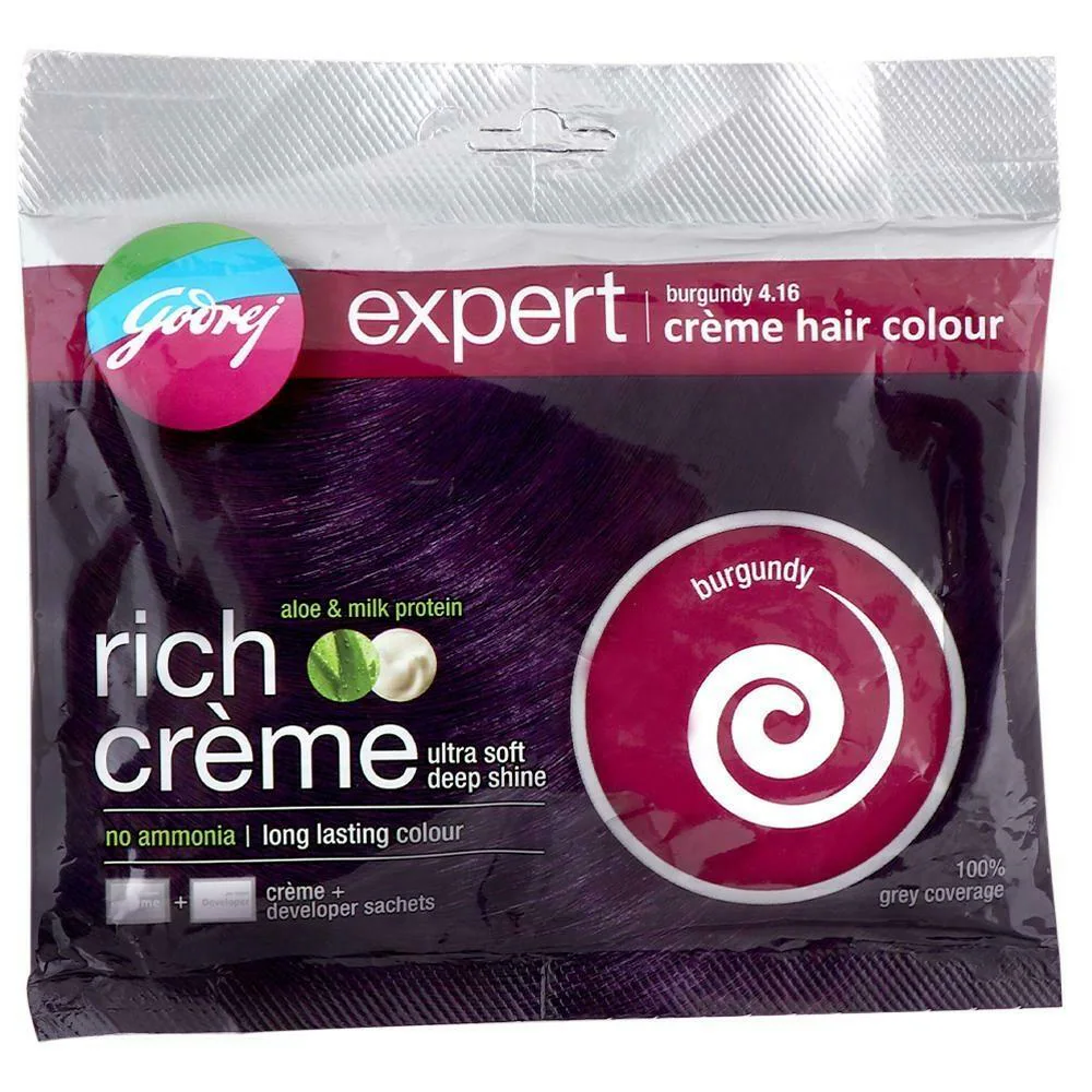 Godrej Expert Rich Creme Ammonia Free Hair Colour, Burgundy (20 g + 20 ml)  - JioMart