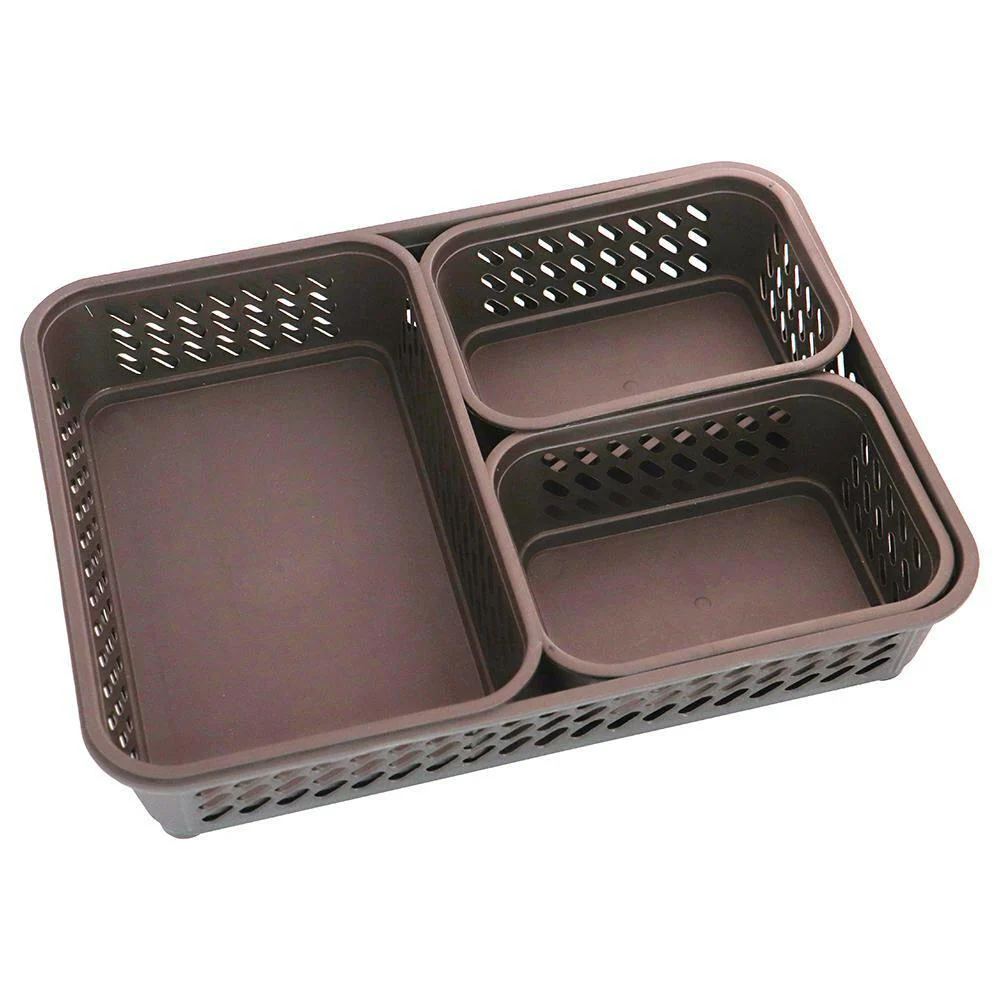 Buy Polyset Brown Plastic Tidy Basket Set (4 pcs) Online at Best