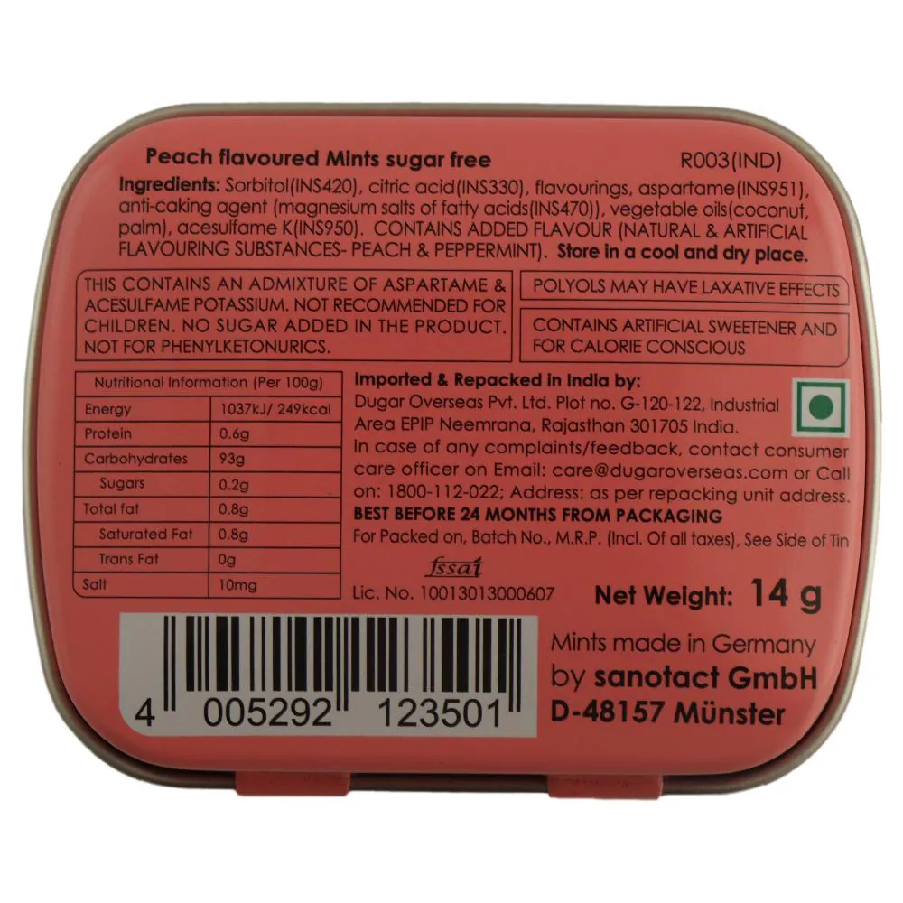Buy Impact Peach Sugar Free Mints 14 g Online at Best Prices in