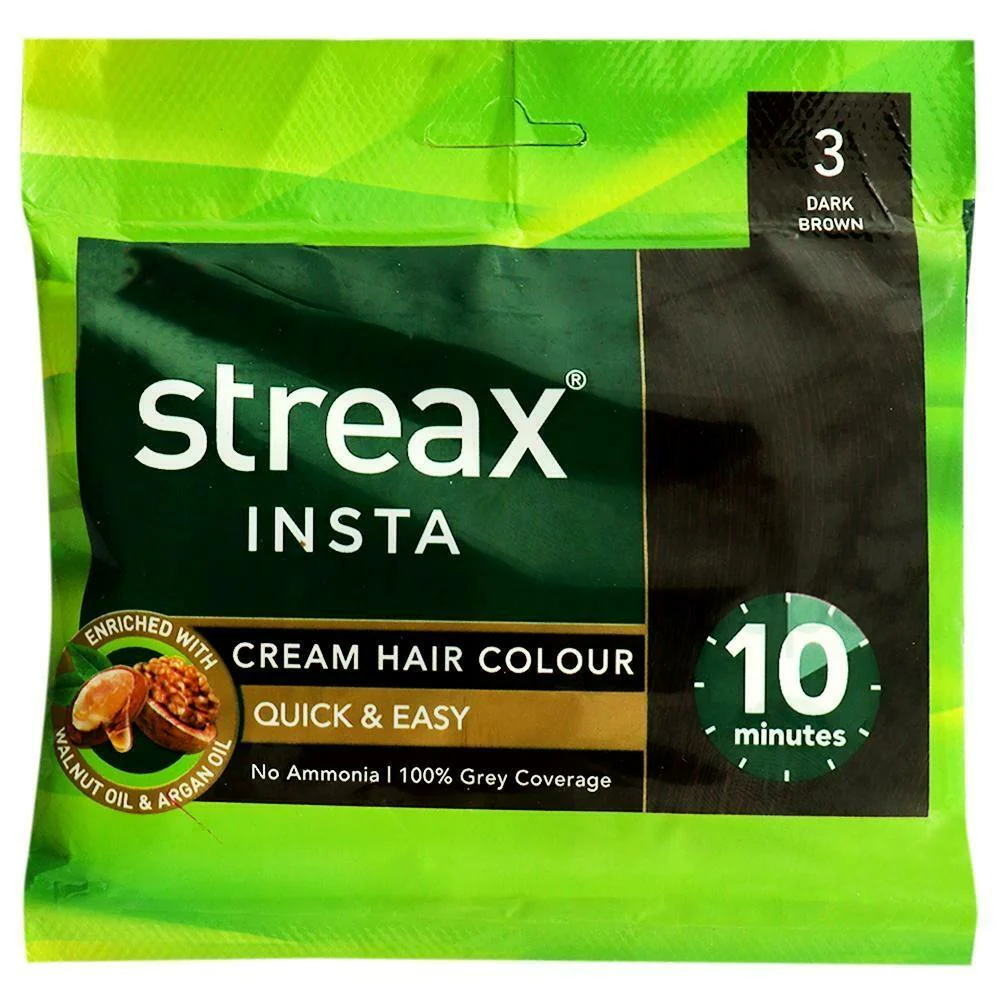 Streax Insta Cream Hair Colour, Dark Brown (3) (15g + 15 ml) - JioMart