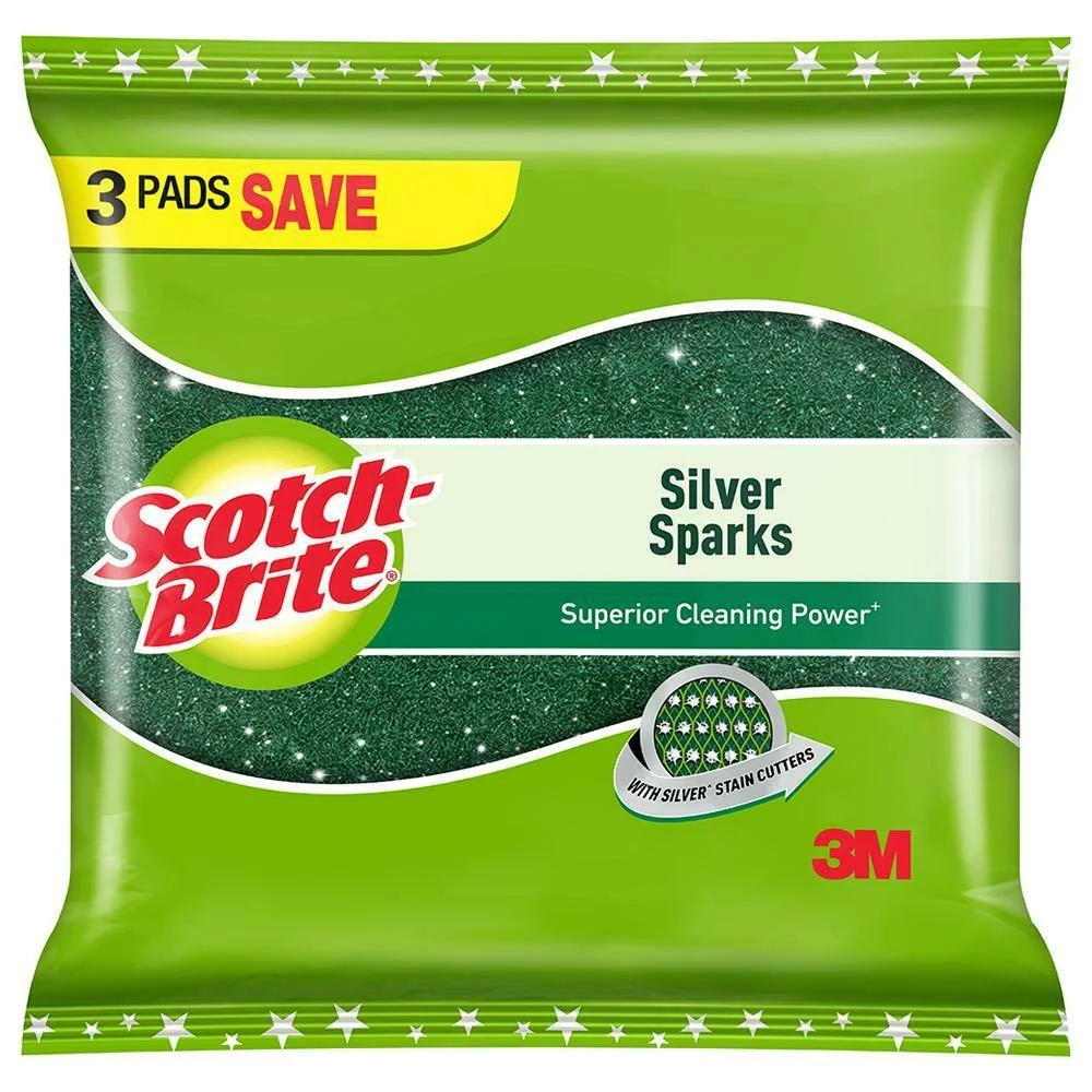 Scotch-Brite Silver Sparks Scrub Pad (9.5 cm x 14 cm) 3 pcs
