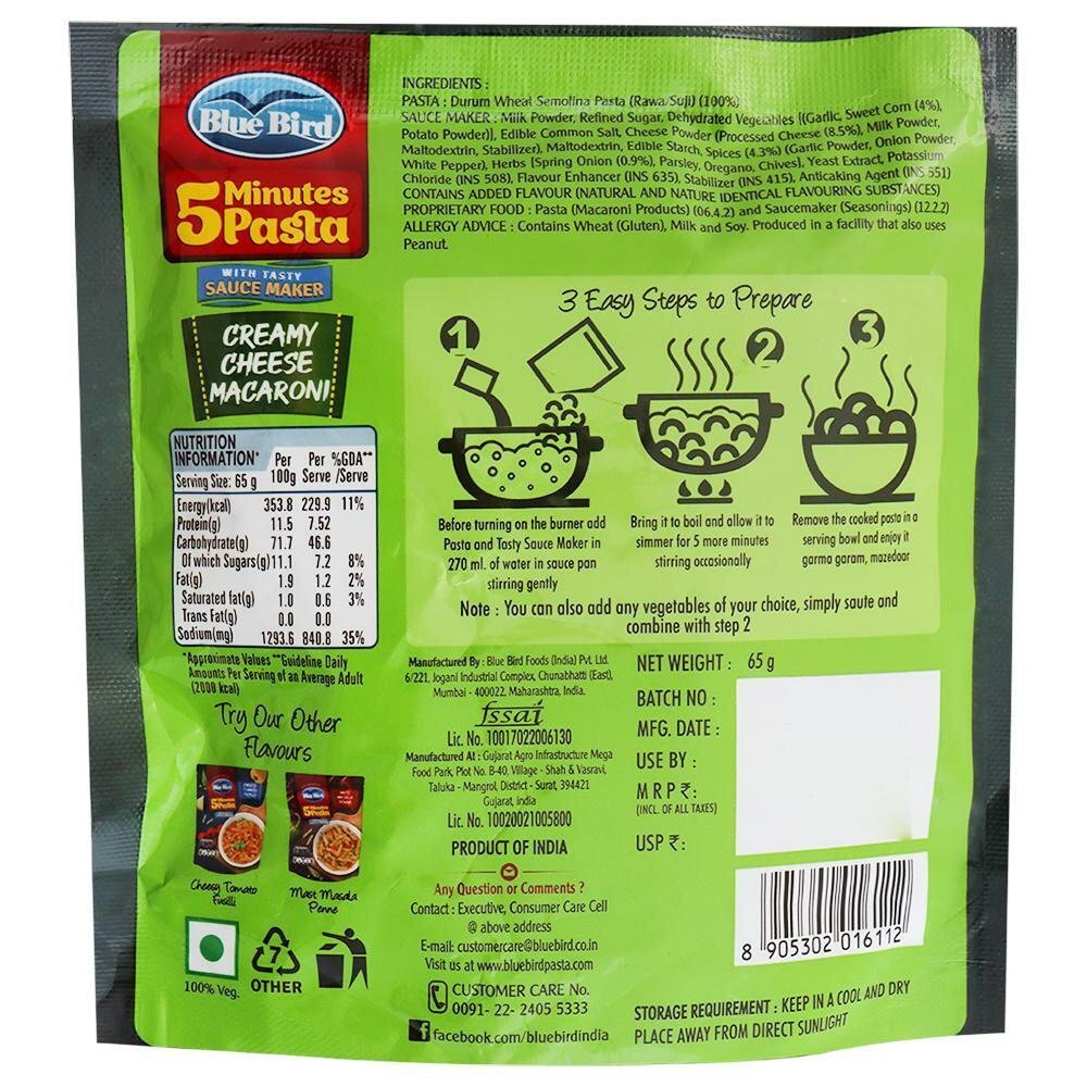 Buy Blue Bird Creamy Cheese Macaroni 5 Minutes Pasta 65 g Online
