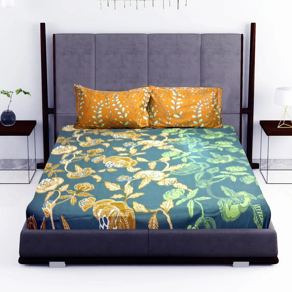 Raymond Home Forever Flowers Plus Assorted Cotton Double Bedsheet with 2 Pillow Covers 254x229 cm (Design/colour may vary)