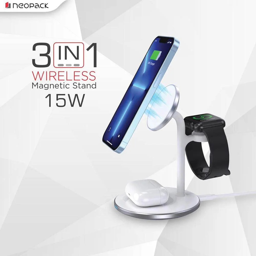 Neopack 3-in-1, 15 W Wireless Magnetic Charging Docking Station WMD3IN1