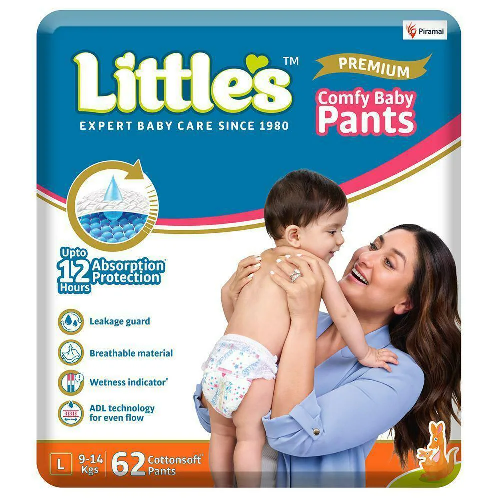 Little's Premium Comfy Baby Pants (L) 62 count (9 - 14 kg)