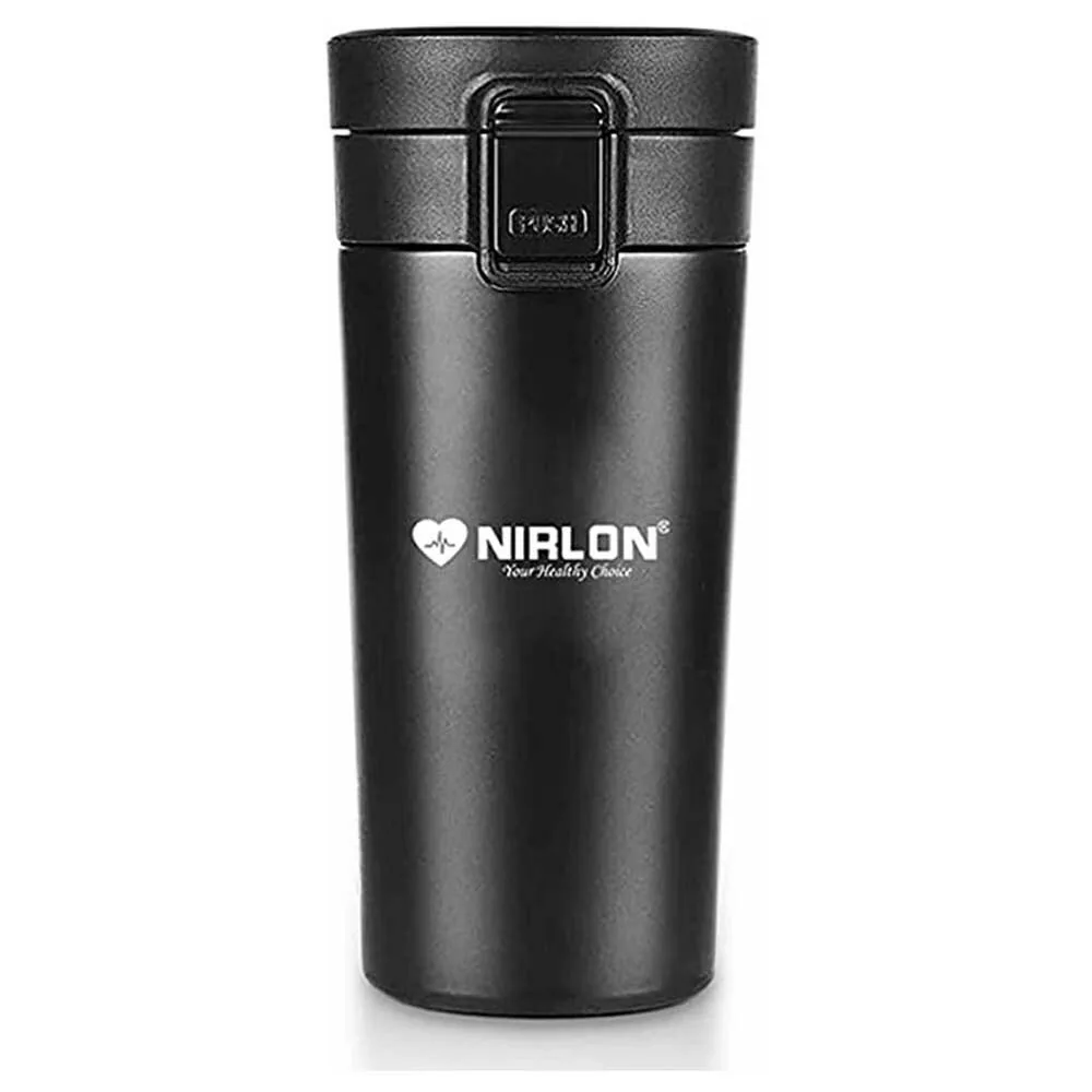 NIRLON Stainless Steel Vacuum Insulated Double Wall Tea Coffee Mug Thermos Flask Travel Mug/ Tumbler with Flip Lid Mesh Filter Hot and Cold, 500ml, Black