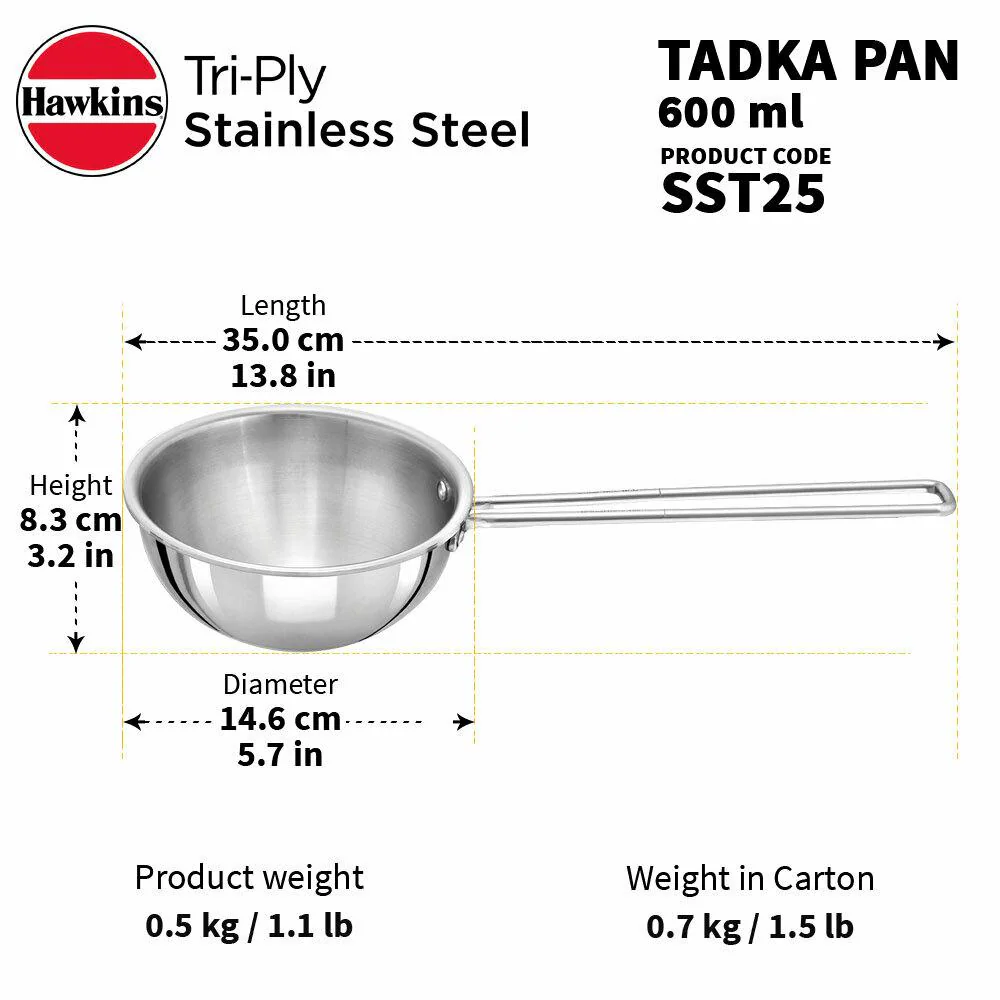 Buy Hawkins 2.5 Cup Tadka Pan, 600 ml Triply Stainless Steel Pan