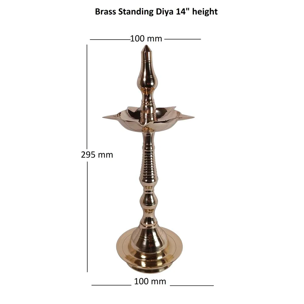 GG Copper Brass Traditional Golden Kerala Diya/Oil Lamp Stand/ Udupi Nanda Diya/ Deepak for Temple (Set of 1) Height 14 Inches